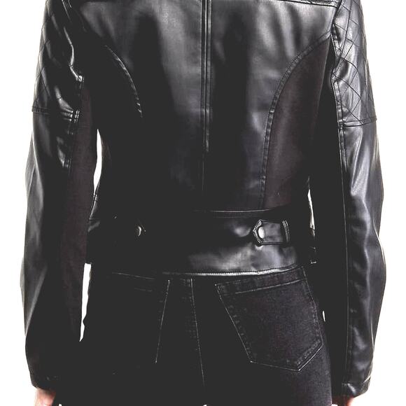 Ookie & Lala Faux Leather Mix Quilt Drape Jacket - Black - M - Picture 5 of 5